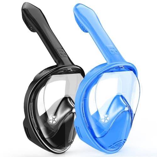 Kids Snorkel Mask Full Face, Snorkeling Gear for Kids 3-14 with Camera Mount, 180 Degree Panoramic View Snorkeling Set Anti-Fog Anti-Leak (Blue+Black)