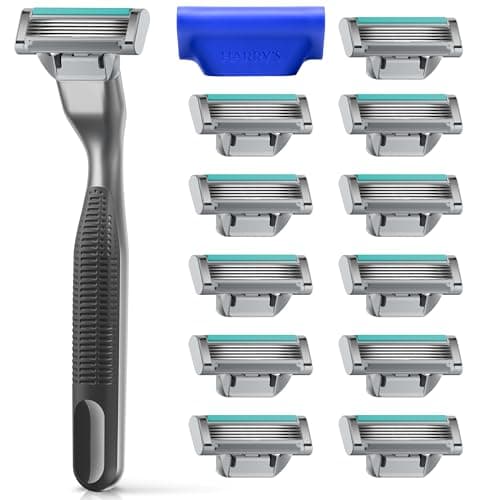 Harry’s Plus Razors for Men, 5 Blade Men’s Razor Value Pack, Black – 1 Handle, 13 Razor Blade Refills, Travel Blade Cover