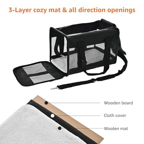 Amazon Basics Dog and Cat Carrier, Soft Sided Pet Travel Carrier for Cat and Dog, Black, Large, 50 cm L x 30.4 cm W x 30.4 cm H — view 2