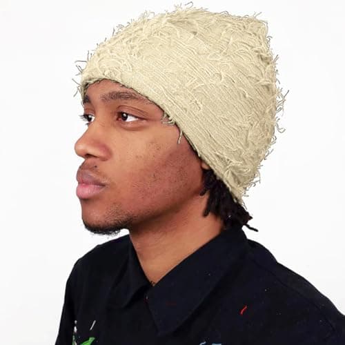 Malaxlx Distressed Balaclava Ski Mask Beige Knitted Balaclava Shiesty Full Face Mask Winter Windproof Beanie Neck Warmer for Men Women — view 3
