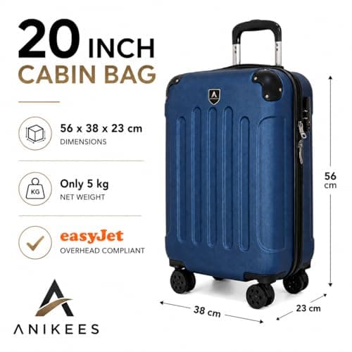 ANIKEES Lightweight Travel Cabin Bag, Carry On Suitcase, ABS, Water Resistant, Safe Locking System, EasyJet Overhead Compliant (Navy Blue) — view 2