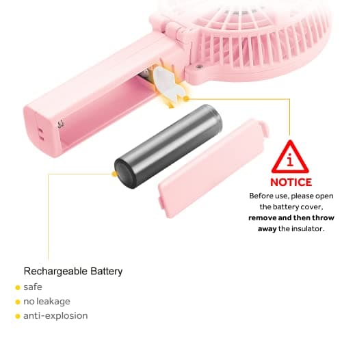 EasyAcc Handheld Fan USB Fans Portable Hand Fan 3 Speeds 180° Foldable with 6 Blades Personal Electric Mini Outdoor Fan with Rechargeable Battery Foldable Handle Desktop for Home Travel Outdoor - Pink — view 2