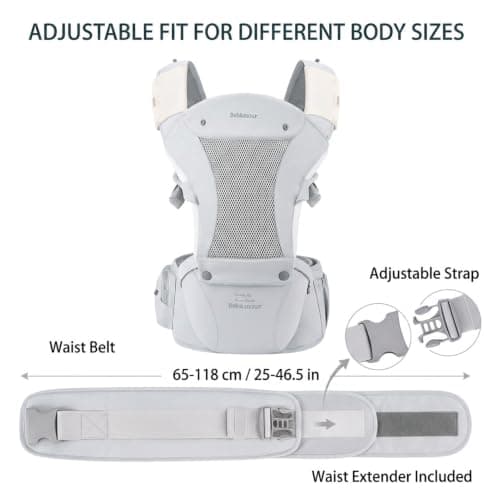Bebamour Baby Carrier with Hip Seat, 6 Carrying Positions, Newborn to Toddler Baby Carrier 0-36 Months, Adjustable Waist & Padded Shoulder Straps, Head Hood, Pacifier Case & Teething Pads (Grey) — view 6