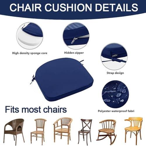 Waterproof Outdoor Chair Cushions U shaped cushions with straps and zippers perfect for patios gardens camping and indoor use (7 pack 50x50x5cm) — view 5