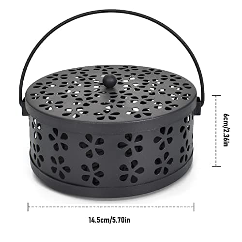 Mosquito Coil Holder Black, Metal Incense Burner with Handle and Lid,Incense Holder Portable for Home, Garden,Camping, Travel and Fishing (Black) — view 2