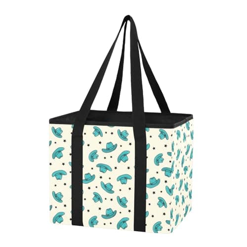 Grckit Car Trunk Organizer Teal Cowboy Hats Heavy Duty Collapsible Storage Tote Bag with Reinforced Handles for Shopping Travel Picnic