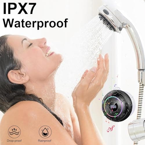 Hupoaf Shower Speaker Bluetooth 5.3, 2025 IP7 Waterproof Speaker, Portable Speaker with Deep Bass, 6D HIFI Stereo, Outdoor Speaker Weatherproof, 10H Playtime, RGB, for Bathroom, Travel, Sky blue — view 6