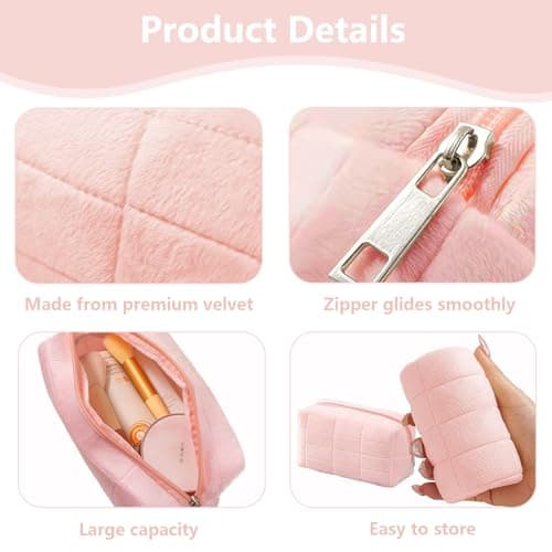 LUFFLOK 2 Pack Pink Makeup Bag Velvet Makeup Bag Toiletry Cosmetic Bags — view 3
