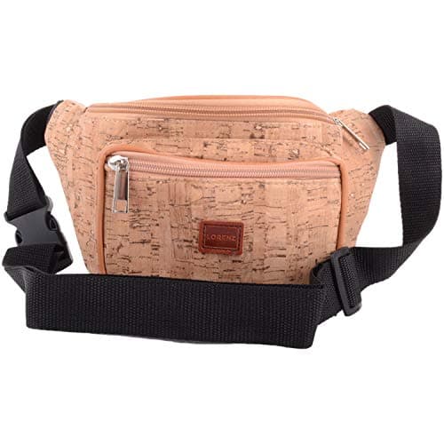 Womens Travel/Holiday Cork Waist Bag/Bumbag with Floral Design - Distressed Cork