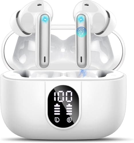 Csasan Wireless Earbuds, Bluetooth 5.3 Headphones In Ear with 4 ENC Noise Cancelling Mic, 2026 Mini Deep Bass Stereo Ear Buds, 40H Playtime Bluetooth Earphones, IP7 Waterproof Earbuds, White