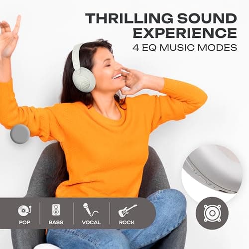 PowerLocus Wireless Headphones Over Ear, Bluetooth Headphones, 4 EQ Modes, 70H Playtime, Hi-Fi Stereo, ENC with Microphone, Soft Memory Foam Earmuffs, Foldable for iPhone/PC/Travel/TV (Sand) — view 4