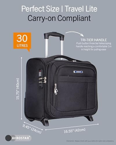 Aerostar Navigator Series Roller Bag Case fits Laptop up to 16”, TSA Lock, 2 Wheels and Water-Resistant Business and Commuter Travel, Black — view 6