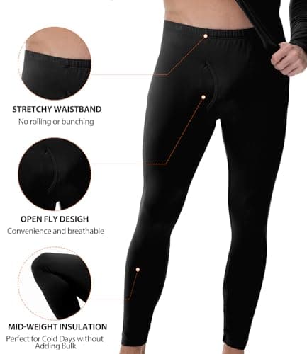 wirarpa Men's Thermal Underwear Set Long Johns Top & Bottom Black XXL — view 3