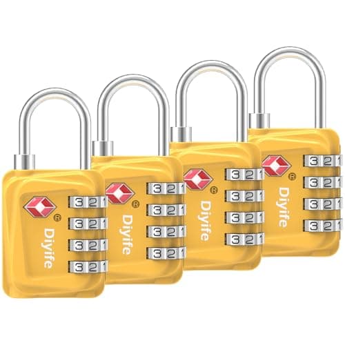 TSA Luggage Locks, [4 Packs] Diyife Updated 4-Digit Security Padlocks with Code, Resettable Zinc Alloy Combination Padlocks, Small Travel Locks Padlocks for Luggage Suitcases Bag Case (Yellow)