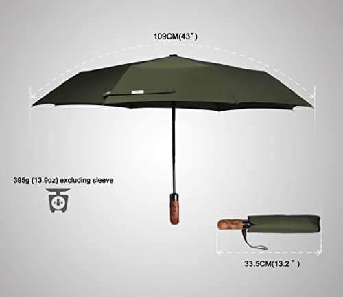 Balios Travel Umbrella Wood Handle Auto Open Close Single Canopy Olive Green — view 4