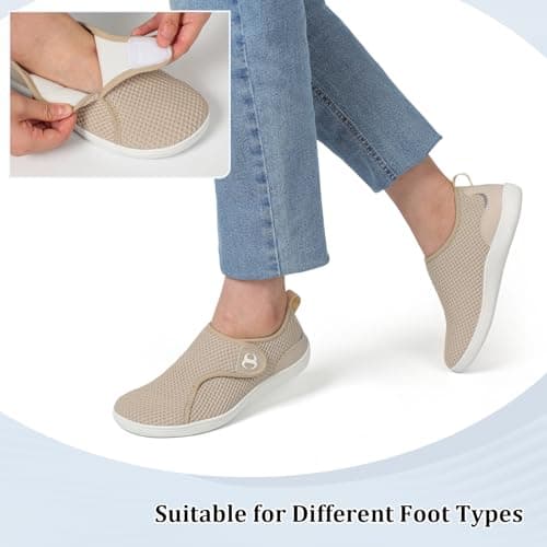 JOINFREE Womens Extra Wide Fit Walking Shoes Barefoot Comfort Beige — view 5