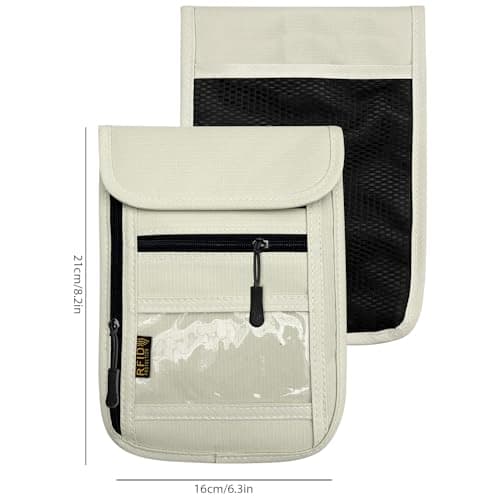 RFID Blocking Travel Neck Wallet Pouch and Passport Holder，Travel Neck Pouch Passport Holder for Women & Men, beige, 8 inches x 6 inches x 0.3 inches, Minimalist — view 3
