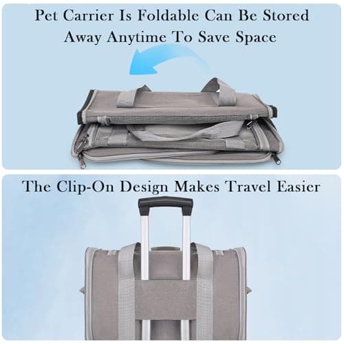Soft Sided Cat Carrier, Pet Travel Bag, Collapsible Pet Carrier, Multi-Entry Design with Breathable Mesh & Padded Shoulder Strap for Cats/Dogs/Pets, up to 14.5 lbs (Grey) — view 5