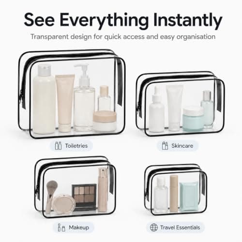 iMaMa Clear Toiletry Bags, 4 Pack Travel Wash and Makeup Bag Set — view 4