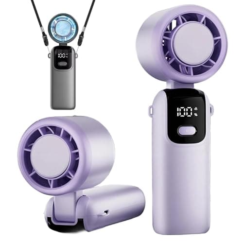 Portable High-Speed Handheld Fan with Ice Cooler, Rechargeable Turbo Fan with Ice Cooling, 100 Speeds, Foldable Mini Personal Fan with LED Display, Quiet Cooling Fan for Office Travel Outdoor (Purple)