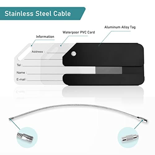 Flintronic 2 Pcs Aluminum Alloy Baggage Labels, Suitcase ID Tag Set, Handbag Tag Labels Travel Accessories for Checked Luggage, Hand Luggage and Handbags - Black — view 4