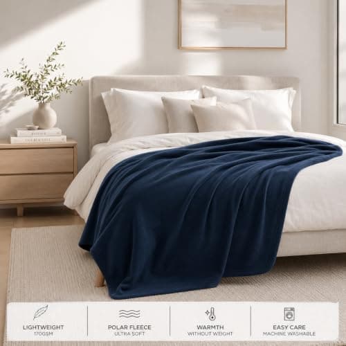 Adore Home Soft Warm Polar Fleece Blanket Large - Cosy Throw for Sofa, Bed, Travel, Car and Camping, 120x150cm, Navy — view 5