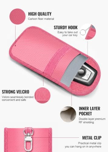 lanpard Faraday Pouch for car Keys,2 Pack Faraday Bag | Key Signal Blocking Pouch | Keyless Entry Keys Case | RFID Blocker Bag for Car Security,Anti-Theft Remote Entry Keyless Deep Pink ,M — view 5