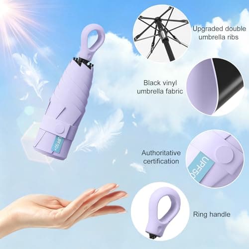 HCQC Mini Sun Umbrella with Ring Handle – UPF 50+ UV Protection 99.9%, Compact Travel Umbrella for Purse & Backpack, Lightweight Small Portable, Rain & Sun for Women Men Kids (Purple) — view 3