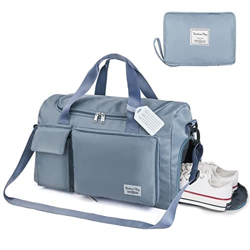 Flintronic Travel Duffel Bag, Foldable Gym Bag Overnight Weekend Bags for Women, Lightweight Hospital Bag with Wet and Dry Separation Bag, Large Holdall Bag Cabin Bag for Sports and Travel - Blue — view 2
