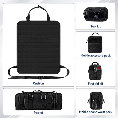 Tactical Car Seat Organizer with 5 Detachable Bag, Car Backrest Protector 600D Oxford Waterproof Tactical Vehicle Seat Back Organiser for Most Vehicle SUV Truck Pickup — view 5