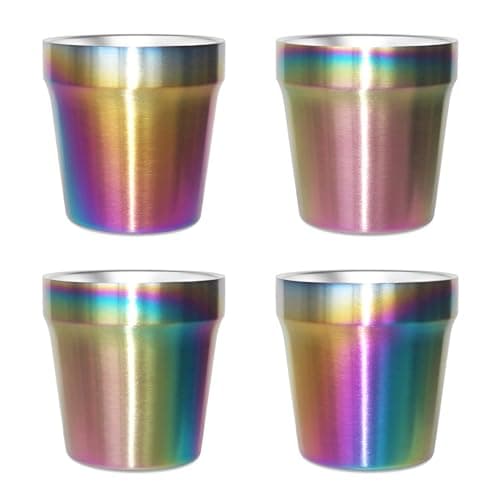 Stainless Steel Double Walled Insulated Cups(Set of 4) Stackable, Coffee Cup/Tea Cup/Chilling Beer Glasses, Great for Kids and Toddlers, for Travel, Outdoor, Camping&Everyday, 6oz(175ml) (Rainbow)