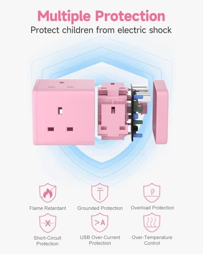 Pink Cube Extension Lead with USB C Slots, 3 Way Power Extension — view 6