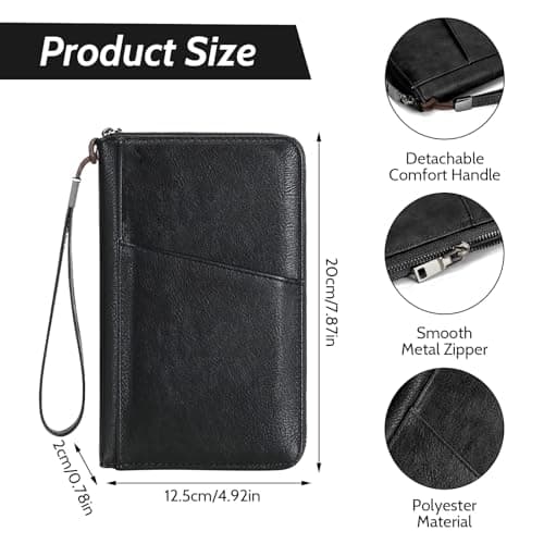 Men Passport Wallet for 3 Passports Women Passport Holder Travel Wallet Pu Leather Large Capacity Travel Document Holder Organiser RFID Trip Document Organizer Family for Cards ID Ticket (Black) — view 2