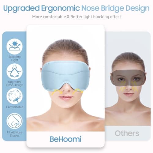 BeHoomi Sleep Mask, Premium Eye Mask for Sleeping, Total Blackout, Superior Soft Comfort, Upgraded 3D Ergonomic Designed Sleeping Mask for Home, Office, Travel, Meditation, Sky Blue — view 2