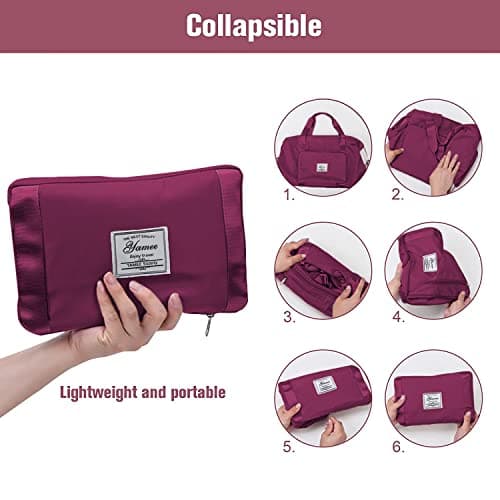 Large Capacity Folding Travel Bag - Lightweight Waterproof Carry On Luggage with Fixed Strap, Dry & Wet Separation - Foldable Travel Duffel for Sports & Gym (Wine Red) — view 6