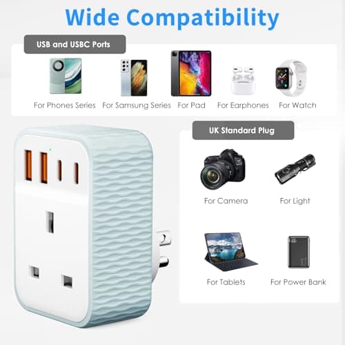 UK to US Plug Adaptor, 5 in 1 USA Travel Adapter with 2 USB A Ports & 2 USB C Ports(5V/3.4A), American to UK Plug Adapter, Plug Adapter from UK to USA for US Canada Mexico Colombia Thailand(Type B) — view 6