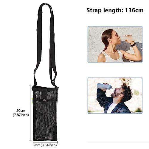CHEERYMAGIC Water Bottle Carrier Bag, Portable Pouch Holder with Adjustable Strap Mesh Sling Outdoor Accessories for Walking Hiking Travelling Camping A7WGSBT (black) — view 4