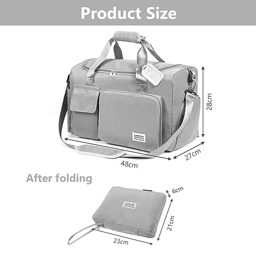 Flintronic Foldable Gym Duffel Bag - Lightweight Travel Overnight Weekend Holdall with Wet/Dry Separation - Grey — view 2