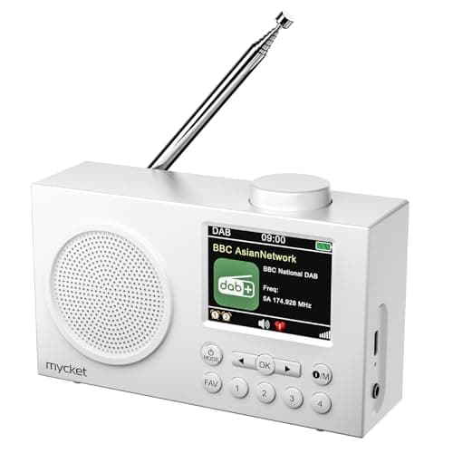 Mycket DAB Radio Portable, DAB Plus Digital Radios with Bluetooth, USB Rechargeable FM Radios, Battery Powered Small Radio,Dual Alarms Clock,Sleep Timer, 40 Presets Stations, 2.4" Large Colour Display