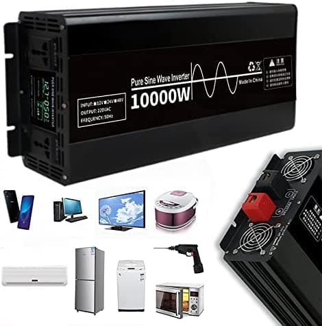 10000W Pure Sine High Power Inverter, DC 24V /48V To 220V AC Power Supply Voltage Converter With LCD Display And AC Outlets, For Home RV Camping Van Life Off Grid,24V10000W