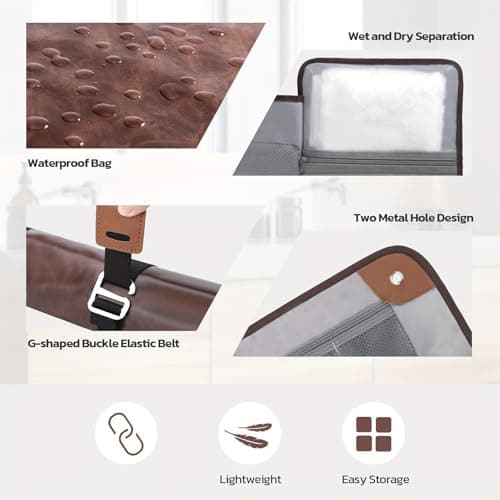 Portable Shaving Accessory Bag, Expandable Toiletry Travel, Brown — view 5