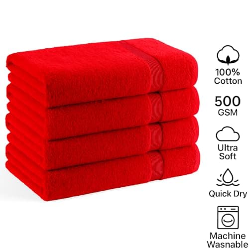 Diamond Tex Egyptian Multicolour Towels - Super Soft Luxury Bath Towels Large - 600 GSM Lint Free Fast Drying Towel for Gym Salon, Spa & Hotel Quality (1, Hot Red) — view 5