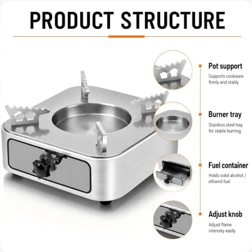 ATPWONZ Camper Stove,Solid Fuel Camping Stove,Portable Camping Stove, Adjustable Firepower Drawer Camping Cooking Stove Burner Stove for Barbecue Hotpot Picnic Outdoors Cooking, Silver — view 4