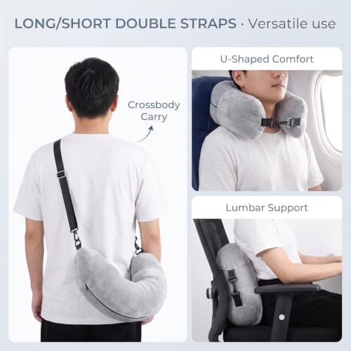 starfa lab Fillable Neck Pillow for Travel, Fillable U-Shaped Pillow with Adjustable Straps, Stuff Clothes for Extra Storage, Portable Travel Essentials for Airplane, Train and Car (Grey) — view 5