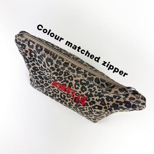 cribstar Personalised Leopard Print Make-Up Bag, Embroidered Cosmetic Pouch, Recycled Cotton, Travel Toiletry, Zippered — view 3