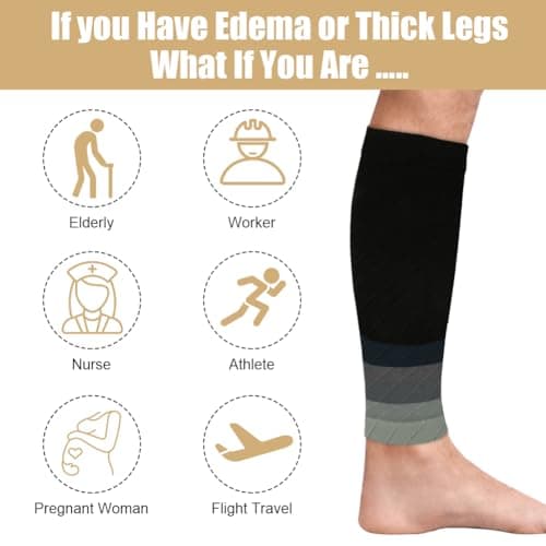 ACWOO Calf Support Compression Sleeves for Women Men, 1 Pair 15-21mmHg Class 1 Shin Splints Brace Support for Torn Muscle Pain Relief, Cramps, Sprains, Footless Leg Socks for Running Sports Flight — view 6
