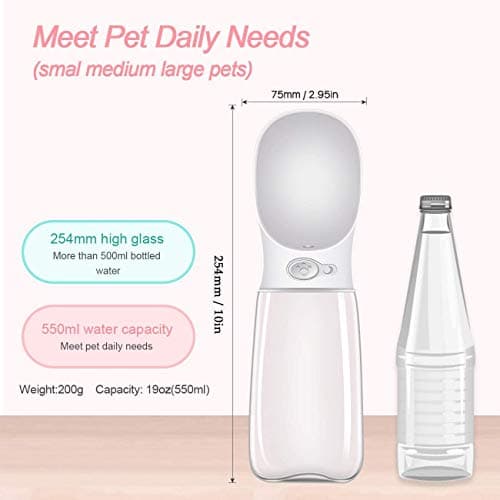 COTOP Portable Dog Water Bottle 350/550ml, Pet Water Dispenser Antibacterial Food Grade Leak Proof Dog Cat Travel Drink Bottle Bowl, Pet Outdoor Drinking Cup Dog Gift (550ml, white) — view 4