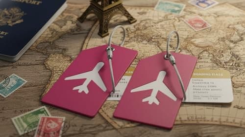 PVC Silicone Luggage Tags Holiday Suitcase Labels Travel Bag Plane Design Color with Name ID Card Suitable for Suitcase, Backpacks, Bags, Handbags. Travel Accessories Essentials (2 Pack Dark Pink) — view 5