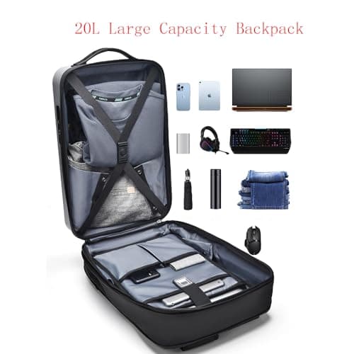 Slim Hard Shell Laptop Backpack with USB Charging Port and combination lock, Lightweight Laptop Rucksack For 15.6 inch,Waterproof Business Work backpack For Men Women Casual Travel (Black) — view 6