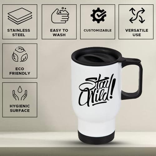 Personalised Travel Mug White 14oz with Handle & Lid – Custom Stainless Steel Coffee Mug with Photo, Text or Logo, Reusable Insulated Mug for Hot Drinks – Gift for Mum, Dad, Friend & Colleague — view 4